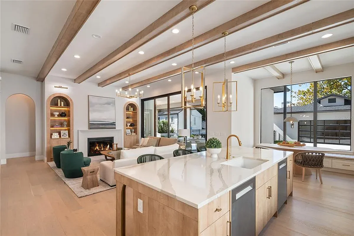 Open kitchen and living room in a luxury Winter Park home