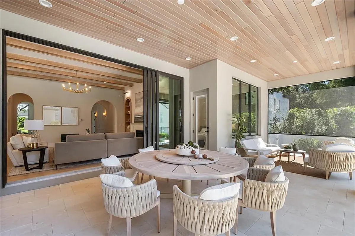 Covered outdoor living space at a Winter Park home