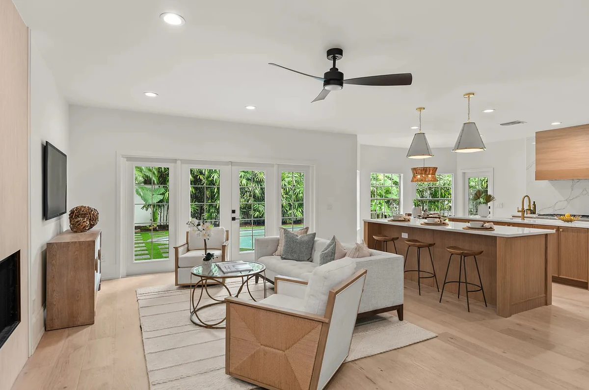 Open living room and kitchen in a Winter Park home