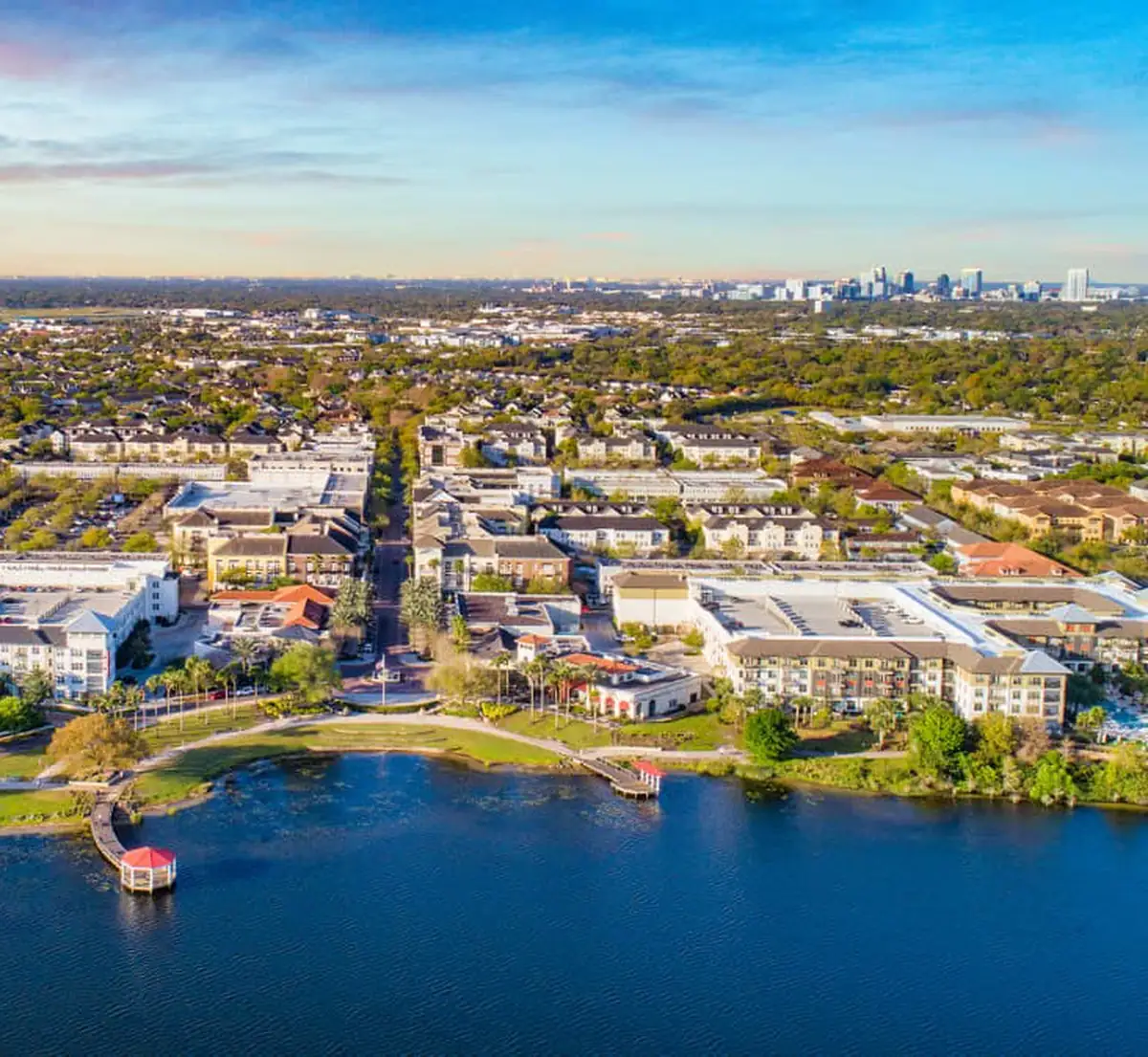 Aerial view of Baldwin Park around Lake Baldwin in Orlando